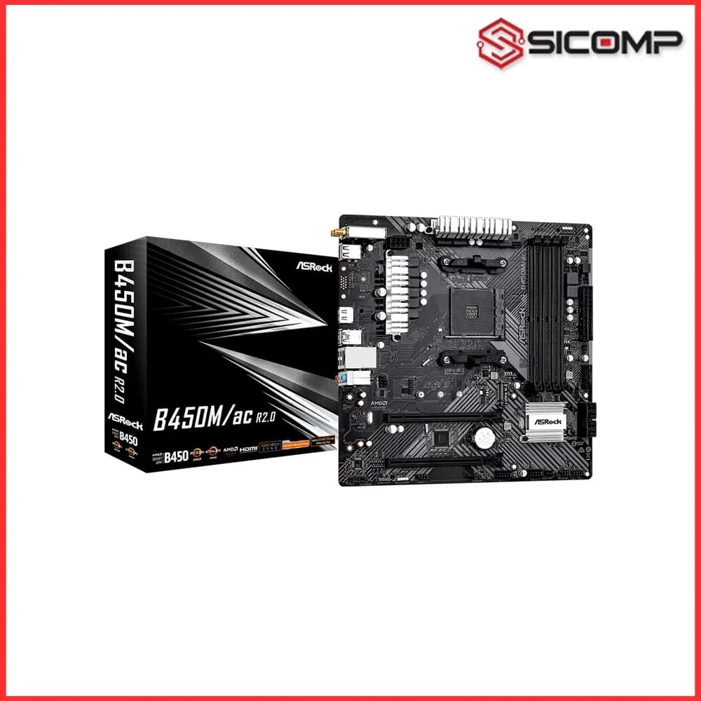 MAINBOARD ASROCK B450M/AC R2.0, 4 KHE RAM, DDR4